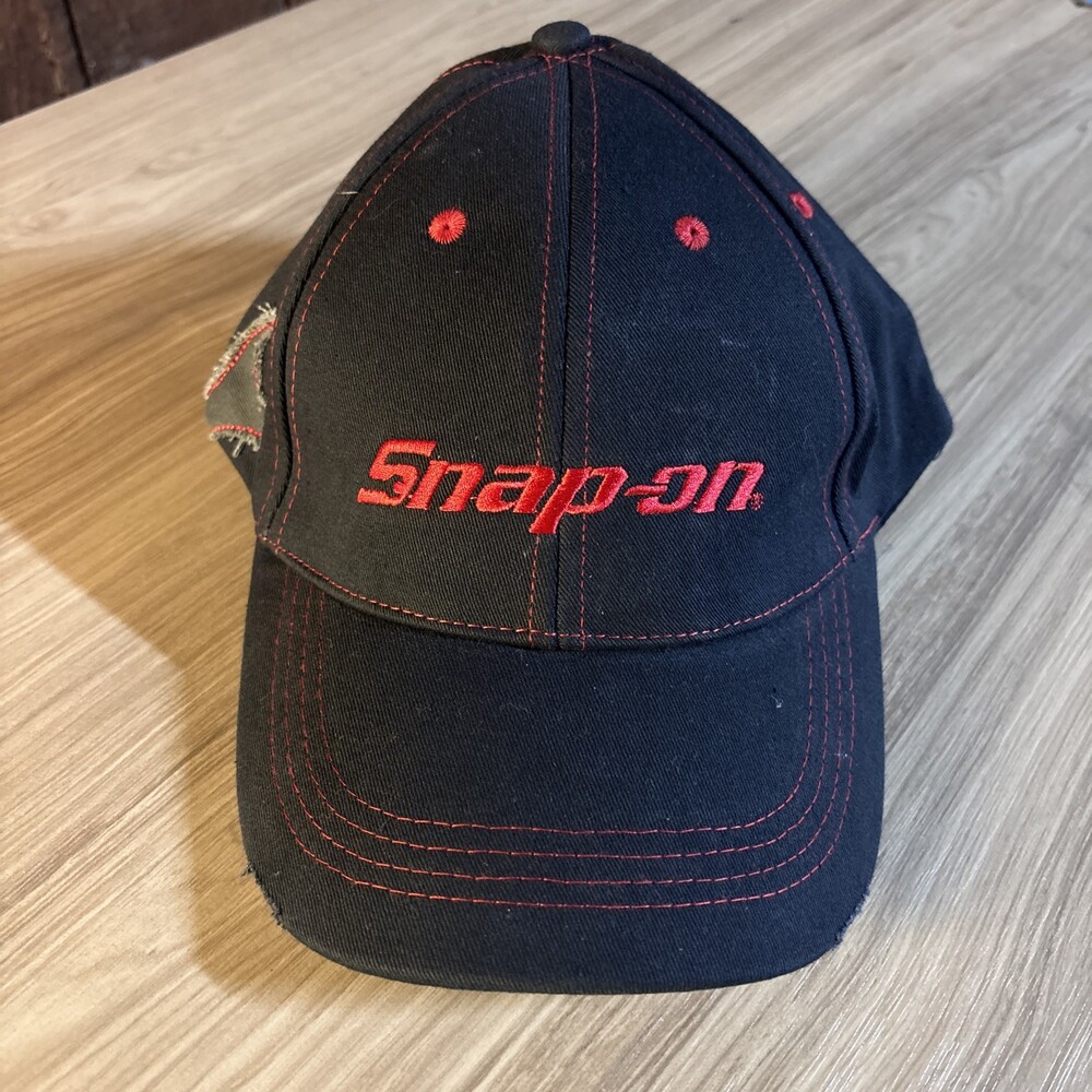 SNAP ON Black Red Embroidered Wrench Baseball Trucker Hat Cap Adjustable OSFM!